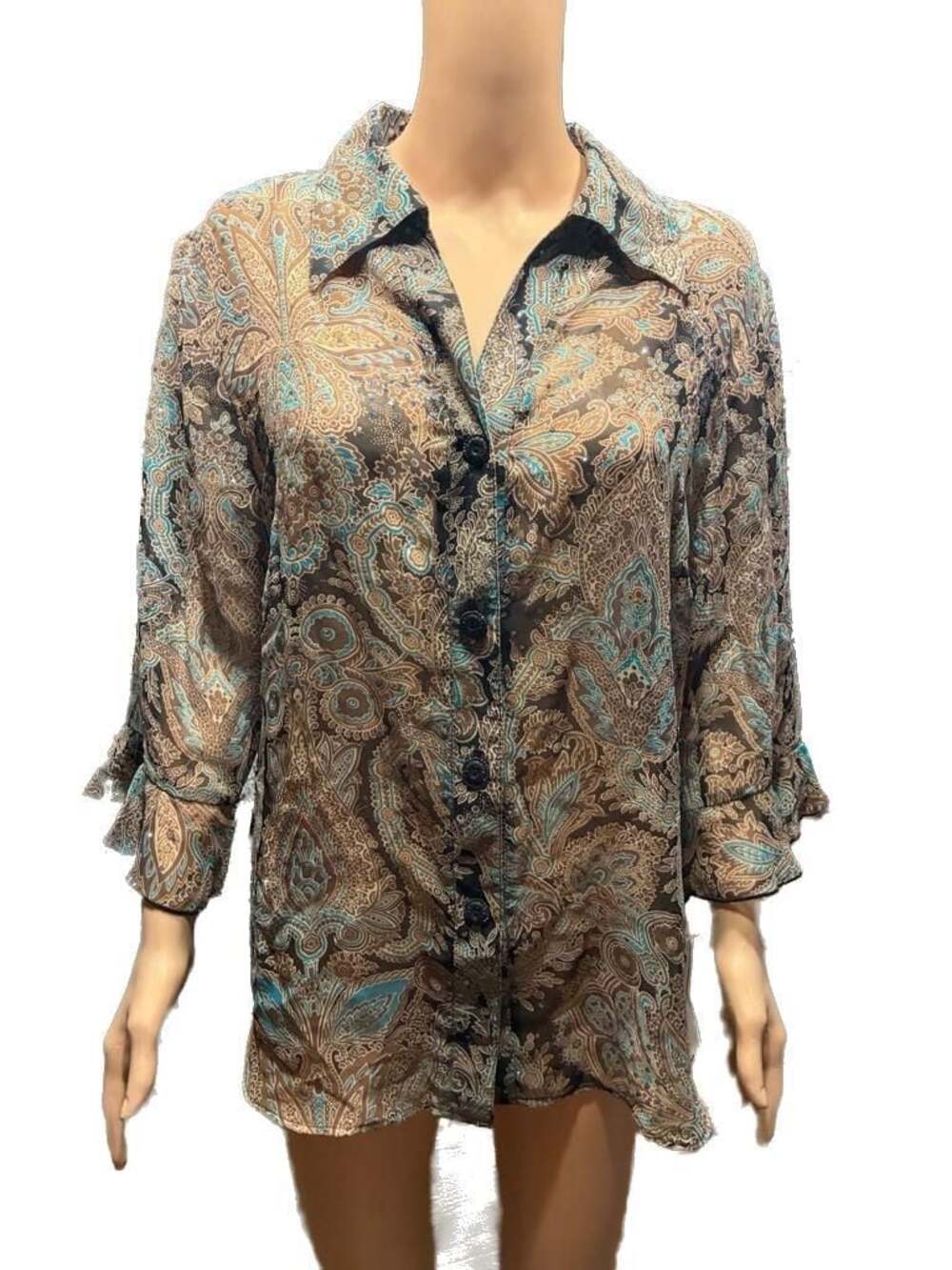 Gloria Lance Woman Two Piece Paisley Sheer Button-Down Shirt